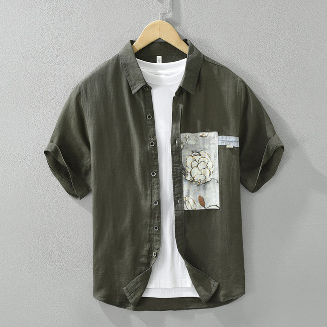 ETQNEW 남성용 고급데 일리 베이직 컬러믹스 린넨 반팔 블라우스 8077