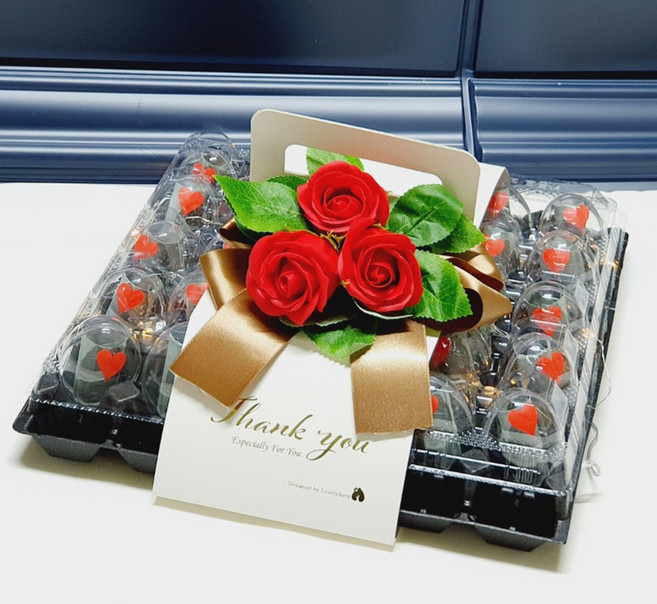 러블리팜 DIY 에그머니 핸드 슬리브 박스 20구 + LED 조명 + 비누꽃 세트, 계란판(블랙), 비누꽃(레드), 1개