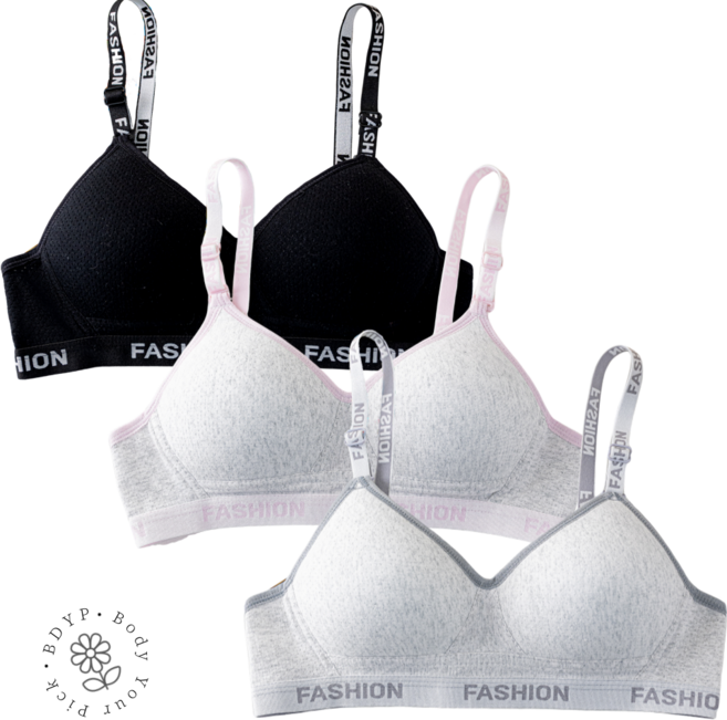 BDYP 중고등학생 3단계 편안한 지지력 순면안감 면스판 브라 3종세트