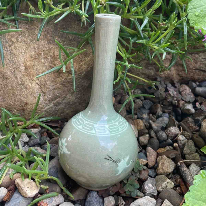 한국 장수의 상징 운학 문 명품 고급 청자 도자기 화병 인테리어 오브제, 운학 문 두르미병 청자 화병