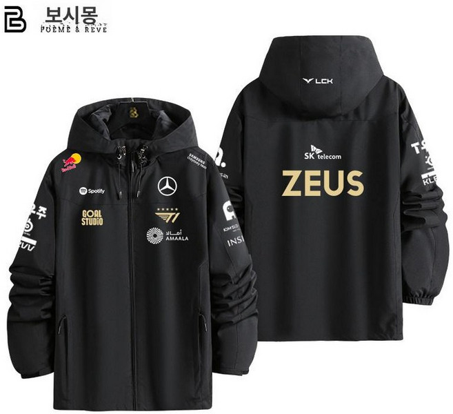 2025 T1 팀 페이커 유니폼 후드티 후드 집업 바람막이 점퍼 자켓, 1개, 블랙 3