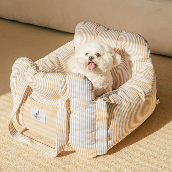 플리다스 강아지 카시트 반려견 쿠션형 드라이빙킷 차량용 차시트 중형, 1개, 베이지