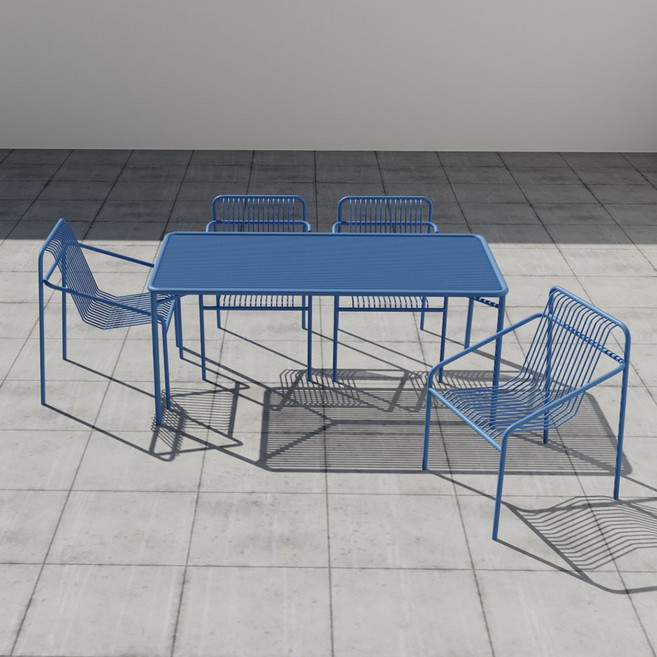 페르마 4인 철제 야외 테이블 의자 세트, 블루