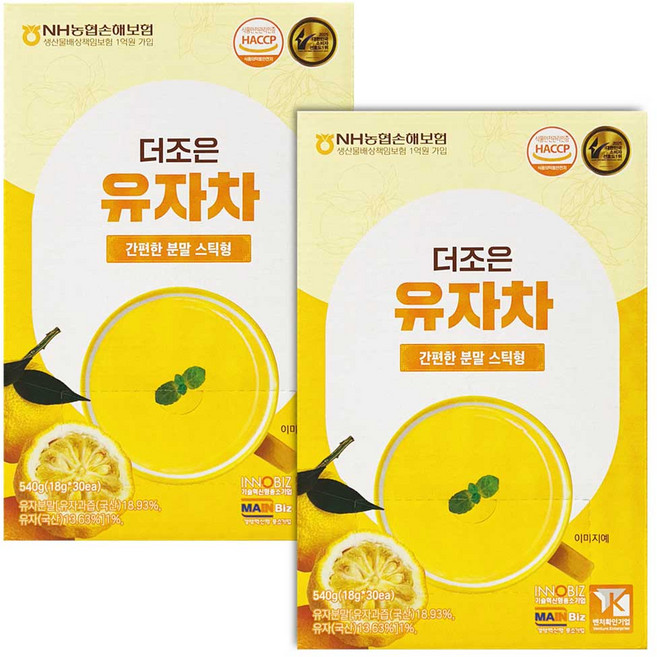 더조은 유자차 스틱 분말형, 2개, 30개입, 540g