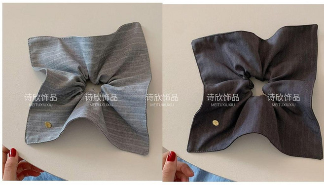 詩欣飾品 韓系布藝條紋方巾大腸髮圈, 淺灰+深灰, 1個