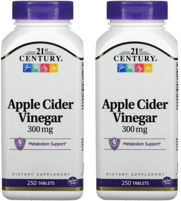 21st Century Apple Cider Vinegar 300mg 21세기 센트리 애플 사이다 비니거 250정 2병 칼슘 탄산칼슘 함유, 80회분, 2세트 - 쿠팡