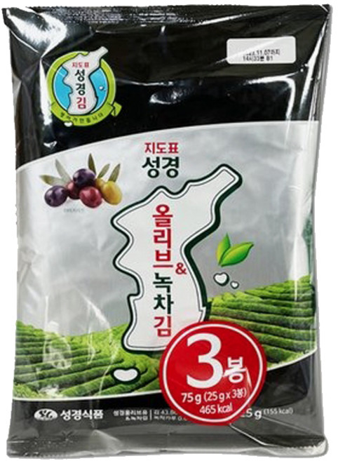 지도표 성경김 올리브 녹차 전장김 3번들 (25g x 3봉) 12개 한박스, 36개, 25g