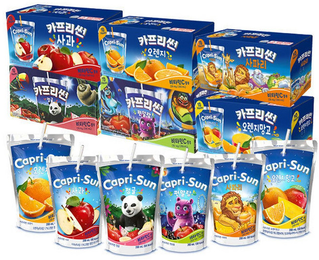 농심 카프리썬 (60팩) 사과+오렌지+정글+사파리+오렌지망고+펀알람 200mlx각10팩, 200ml, 60개