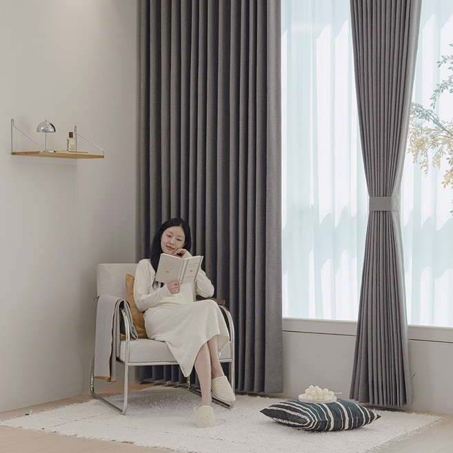 밀리무드 100% 빛차단 깊은잠 암막커튼 2p + 커튼끈 2p 아일렛