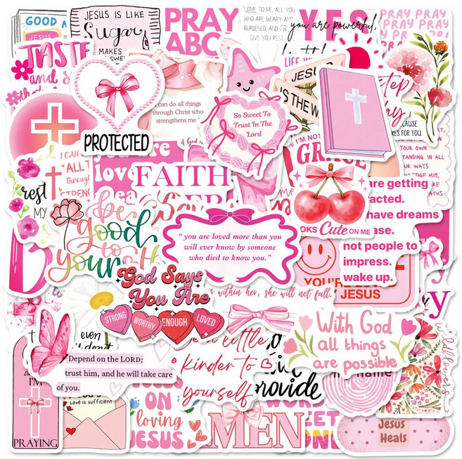 봄밤 영문 성경 스티커팩 예수님 말씀 레터링 스티커 세트, 1세트, 러블리 핑크