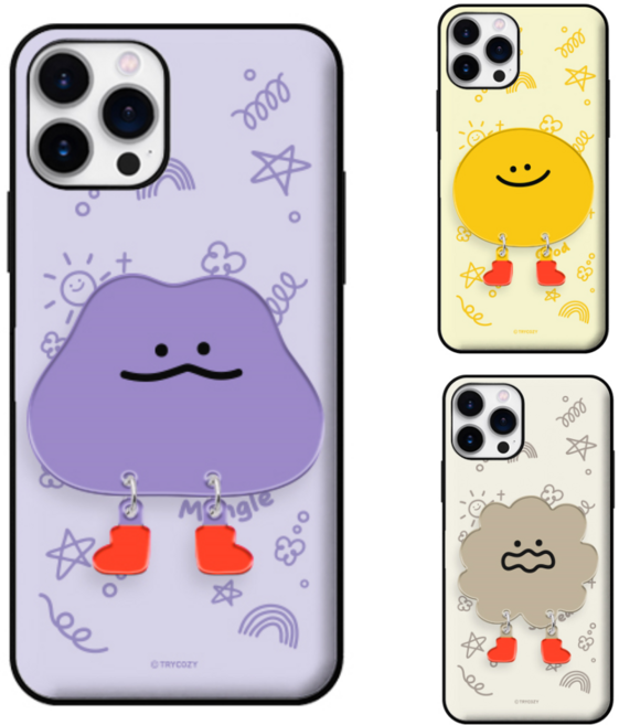 갤럭시A24(A245) 귀여운 낙서 말랑콩떡 카드 범퍼 거울 케이스+아크릴 스마트톡