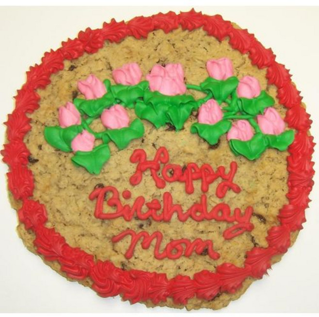 스콧의 케이크 장식된 쿠키 케이크 오트밀 건포도 쿠키 케이크 Scott's Cakes Decorated Cookie Cakes Oatmeal Raisin Cookie Cake 2l, 핑크색 트림과 붉은 꽃, 2 파운드 12인치 도로, 1개