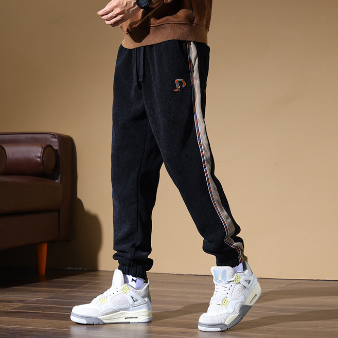 雪尼爾加絨長褲 秋冬休閒 男士運動束腳褲