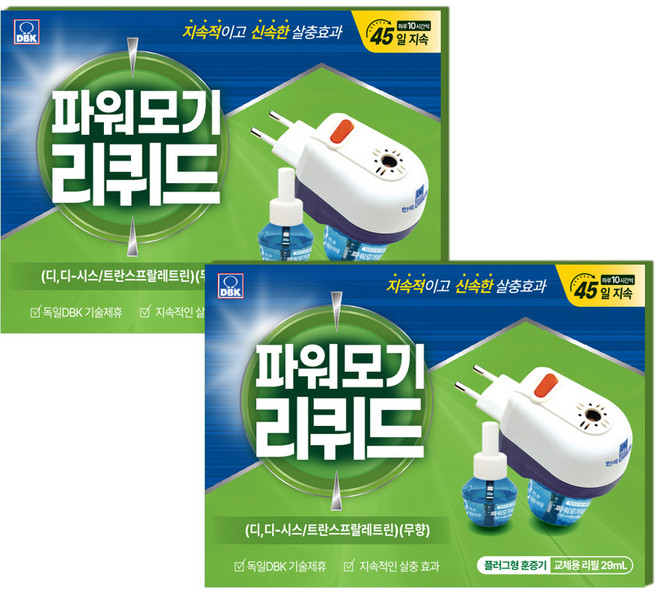 킬파프 파워 리퀴드 액체 전자 모기향 전기 모기약 액상 훈증기 리필액 세트 1+1, 2개