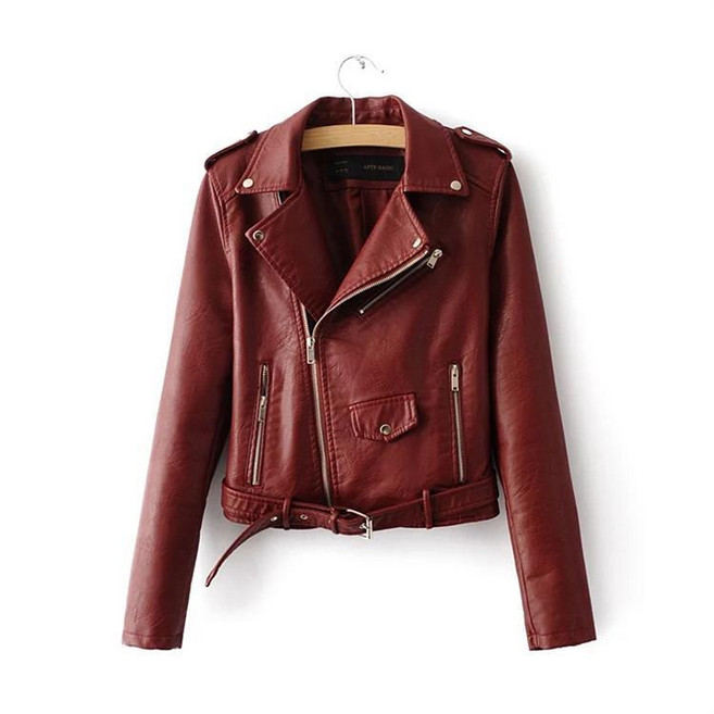 여성용 솔리드 숏 슬림 PU 가죽 자켓 Women's Jacket 1U139