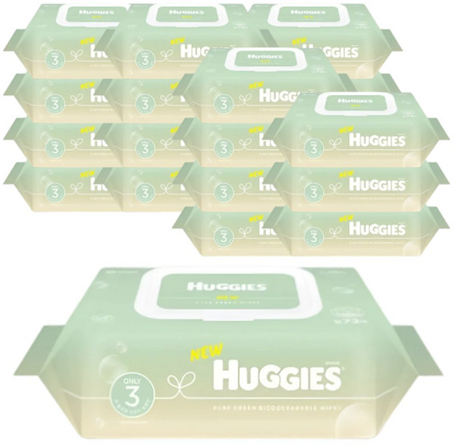 하기스 퓨어그린 생분해 물티슈 캡형 72매 x 20팩, 55g, 20박스