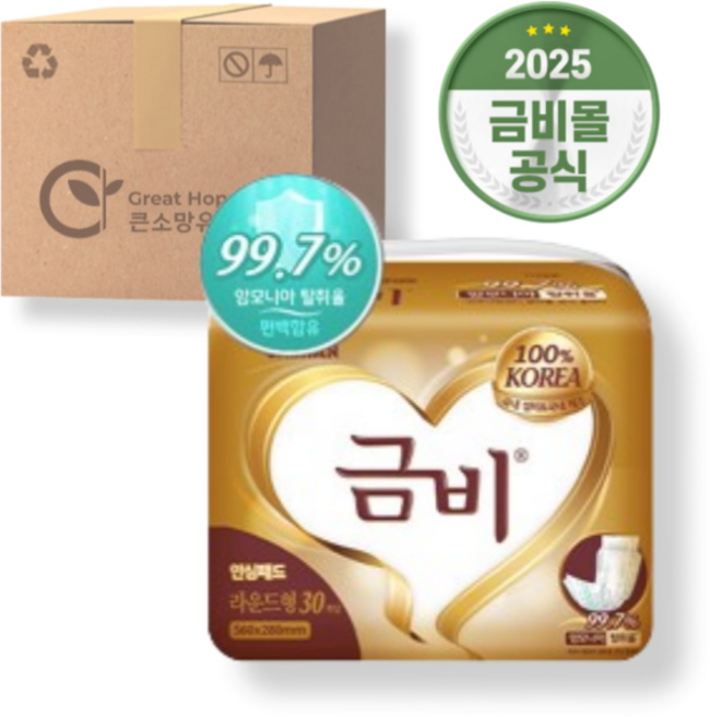 금비 남녀공용 소변패드 라운드형(프리미엄) 성인용 기저귀, 30개입, 4세트