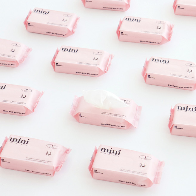 올챌린지 물에 잘 풀리는 미니 포켓 화장실 비데 물티슈 7매 10팩, 10개
