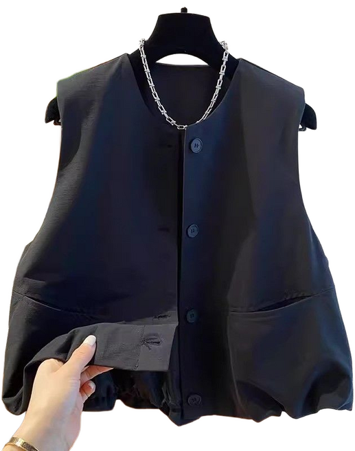 여성용 라운드 조끼 루즈핏 캐주얼 데일리 베스트