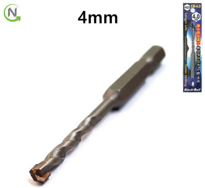 블랙불 타일 기리 콘크리트 대리석 홀쏘 육각 임팩 6종 전동 드릴 비트, 4mm, 1개
