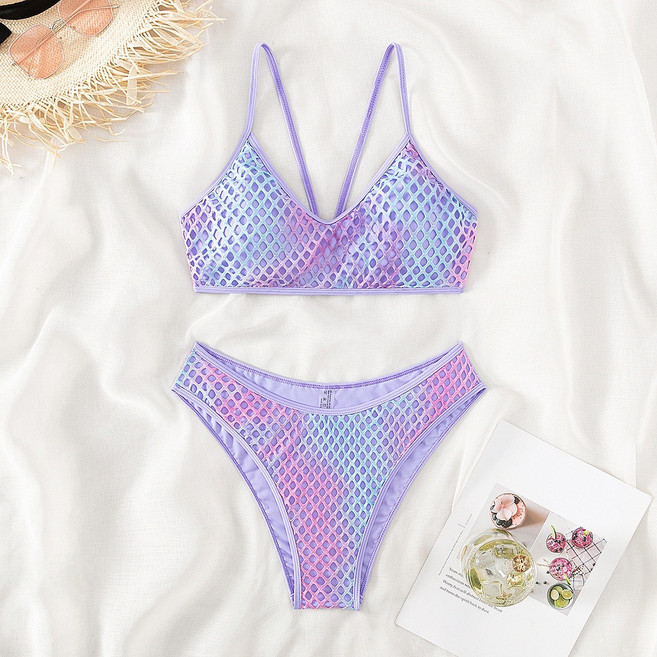 머메이드 샤인 스트랩 탱크탑 비키니세트 스포츠비키니 바디프로필 섹시 태닝 수영복, 연보라, M(66)