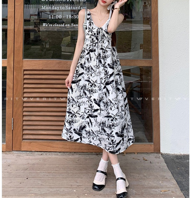 [베리트] 브이넥 민소매 롱원피스 드레스 VT-794