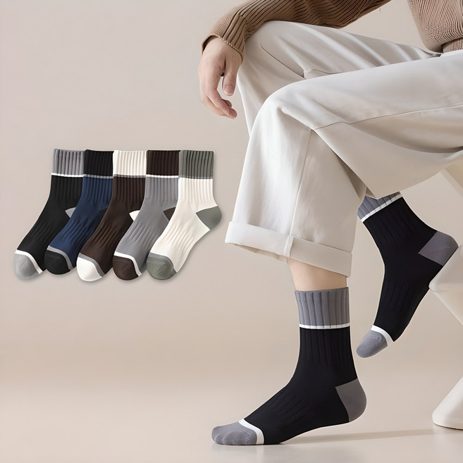 뷰티 남성용 패션 투톤 중목 양말 5켤레