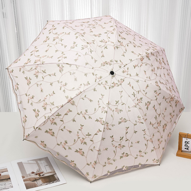 빅무드 자외선차단 레이스 꽃무늬 자수 암막 양산 겸용 우산