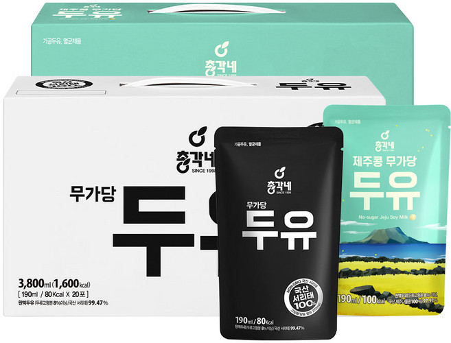 총각네 무가당두유 20포 + 제주콩무가당두유 20포, 1세트, 7.6L
