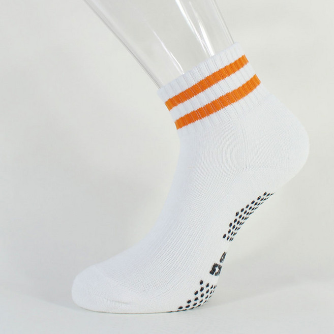 스포츠 중목양말 줄양말 에어로빅 미끄럼방지, 흰바탕+오렌지줄, 1개