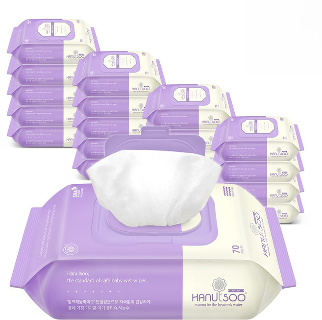 하늘수 프리미엄 아기 물티슈 캡형, 75g, 70매, 20개