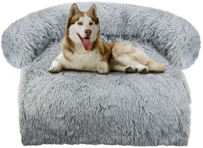 강아지 방석 대형 강아지 침대 강아지 쿠션 푹신한 목 받침대가 있는 봉제 매트 탈착식 및 세탁 가능한 커버로 가구 보호 고양이 방석, 1개, 회색 원형