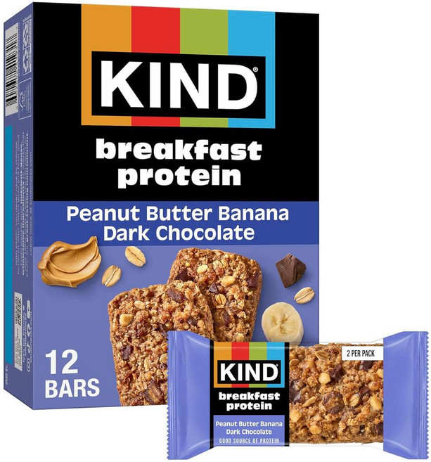 KIND 아침 식사용 단백질 바 땅콩버터 바나나 다크 초콜릿 12바, 50g, 6개