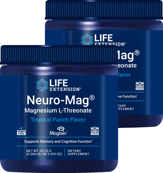 라이프익스텐션 뉴로-매그 마그네슘 L-트레오네이트 트로피컬 펀치, 93.35g, 2개