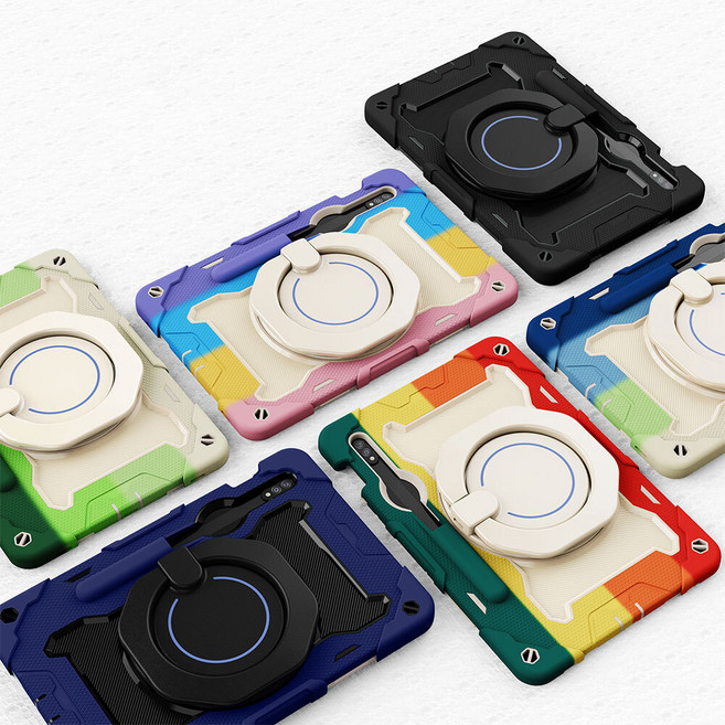 갤럭시 탭 S8 X700 컬러풀 핸들 펜수납 스트랩 케이스, 레인보우-그린, 1개