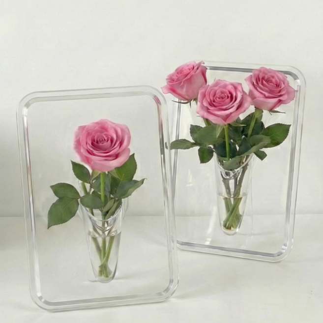 꾸밈리빙 깨지지않는 아크릴 조화 생화 인테리어 꽃병 세트, 투명