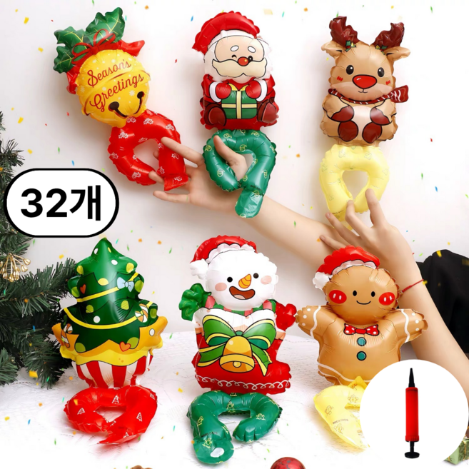 로어바제이 크리스마스 풍선 세트 8종 32개 손목풍선 데코소품 파티용품, 1세트