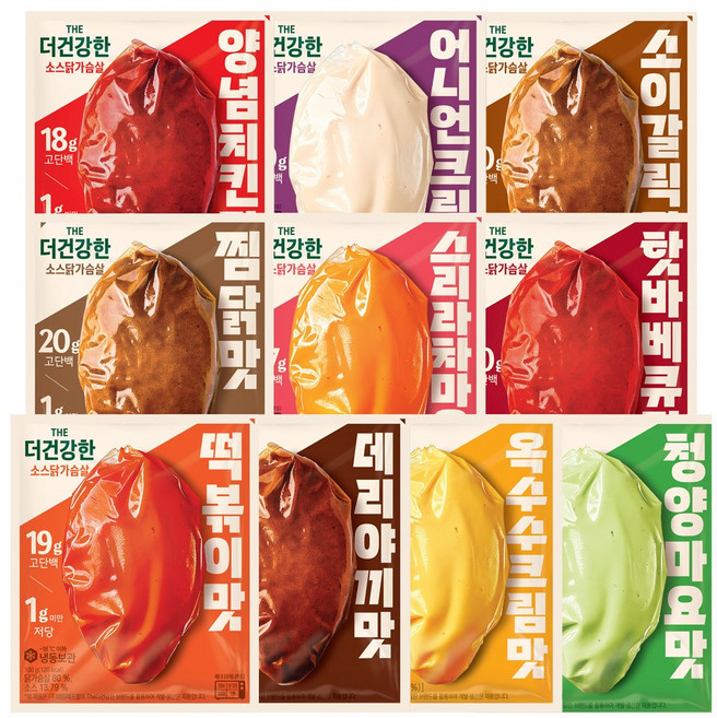 CJ 더건강한 소스 닭가슴살 혼합 10개 (떡볶이+데리야끼+옥수수크림+청양마요+찜닭+스리라차마요+핫바베큐+양념치킨+어니언크림+소이갈릭), 2세트, 100g