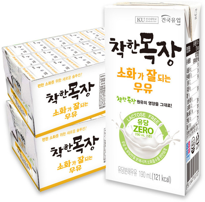 건국우유 건국 착한목장소화가잘되는멸균우유 24입, 190ml, 48개
