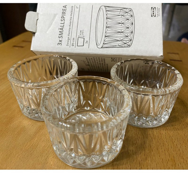 IKEA BLADFÅG 透明玻璃燭台 燭杯 環保蠟燭香氛蠟燭, 透明, SMALL SPIREA 燭台 3入