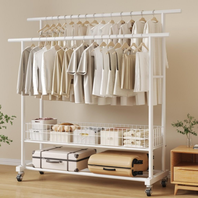 투에스리빙 철제 이동식 튼튼한 옷걸이 행거, 화이트c