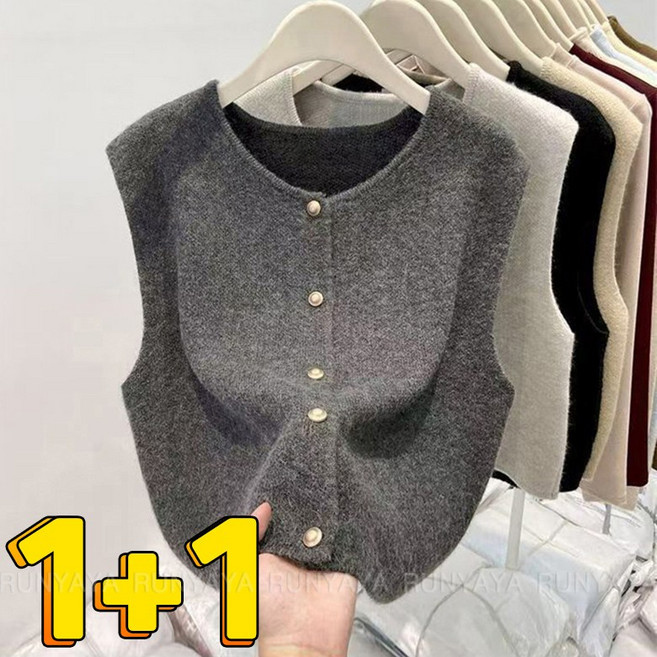 1+1 가을겨울 패션 니트 베스트 가디건 니트조끼 여성니트 민소매 간절기 스웨터 조끼 아우터 여성상의 D99U