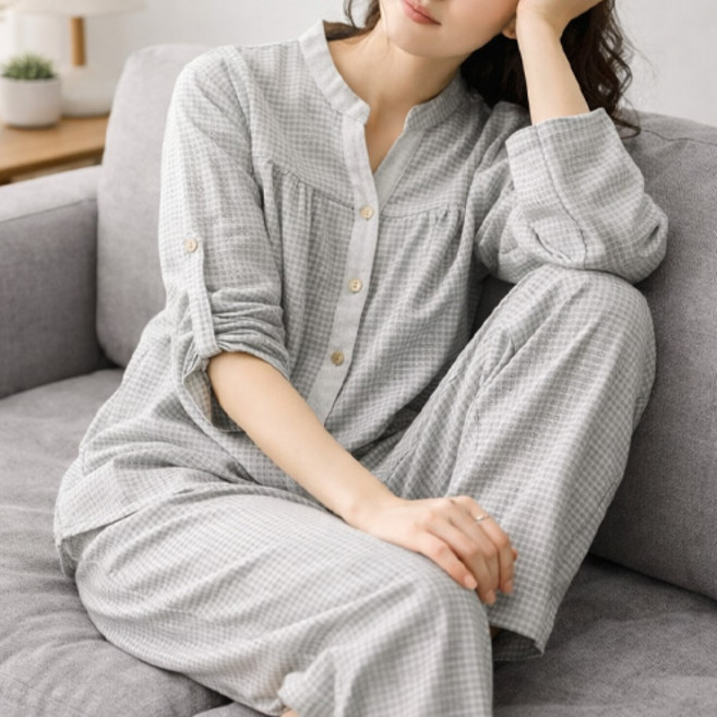 집에서도 이쁘게 순면100% 이중거즈면 부드러운 여성용 홈웨어 잠옷 상하세트