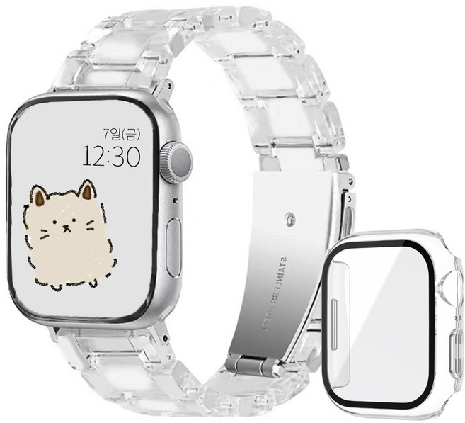 아이비온 애플워치 캔디 스트랩 밴드 + 풀커버 케이스 세트, 크리스탈