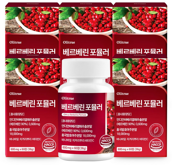올리트루 베르베린 순도 90% 홍국발효 여주 자전자피 추출분말 식약청인증, 6개, 60정