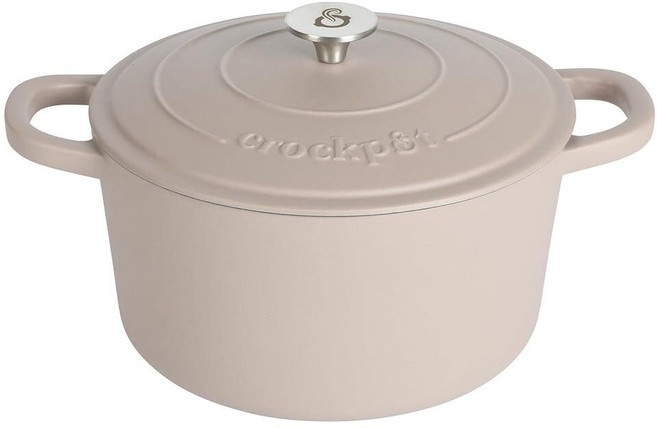 141110 Crock-Pot Artisan 원형 에나멜 주철 더치 오븐 5쿼트 선셋 오렌지, 매트 더스티 핑크