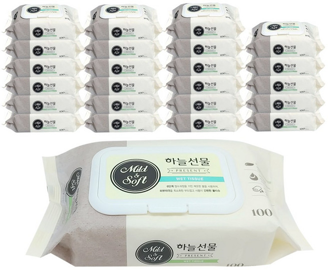 하늘선물 유아 물티슈 캡형, 100매, 24개