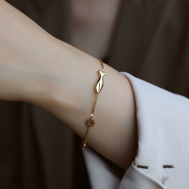 써지컬스틸 물고기 동전 체인 팔찌