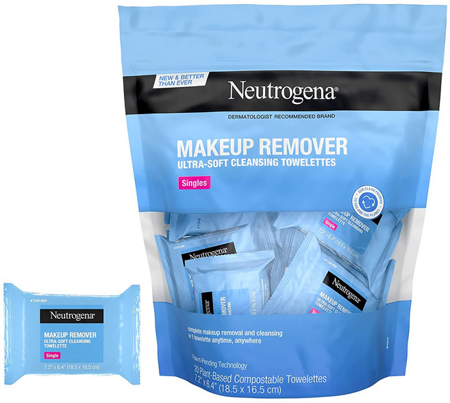 뉴트로지나 메이크업 마스카라 리무버 클렌징 티슈 싱글 20개입 +포스트 세트, 20매입, 1개