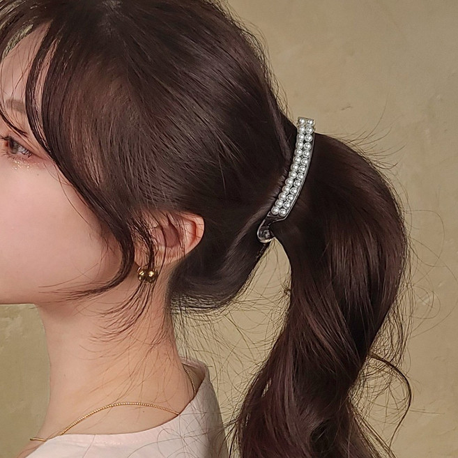 초콜리트쥬얼리 리마인 진주 데일리 포니테일 헤어 집게 2사이즈 심플한 바나나핀 - 2style
